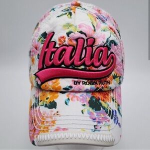 NEW Robin Ruth Italia Baseball Cap Adjustable Pink Floral Hat with Top Stitching